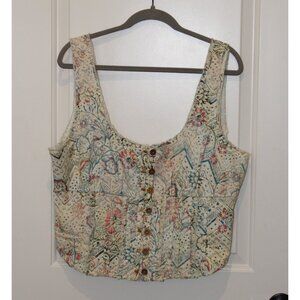 Anthropologie Size XL Pilcro Summer Corset-Style Floral Printed Top 100% Cotton